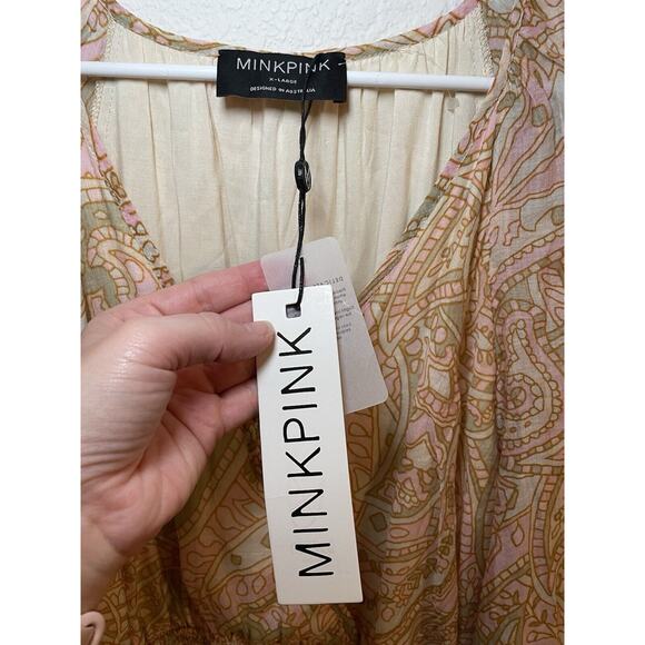 NWT Mink Pink Womens Catalina Mini Dress V Neck Flutter Slvs W Cinched Waist XL - Picture 3 of 6